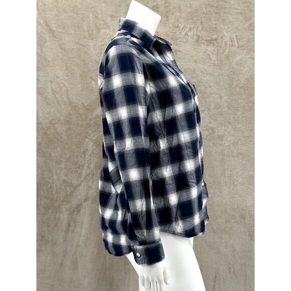Grayson Frank & Eileen Top Womens 02 US Small Navy Gray Plaid The Hero Button Up - Picture 3 of 9